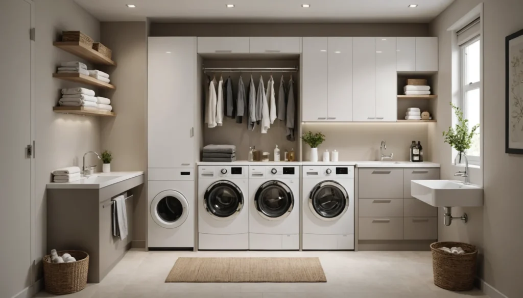 petite salle de bain avec lave-linge et sèche-linge
