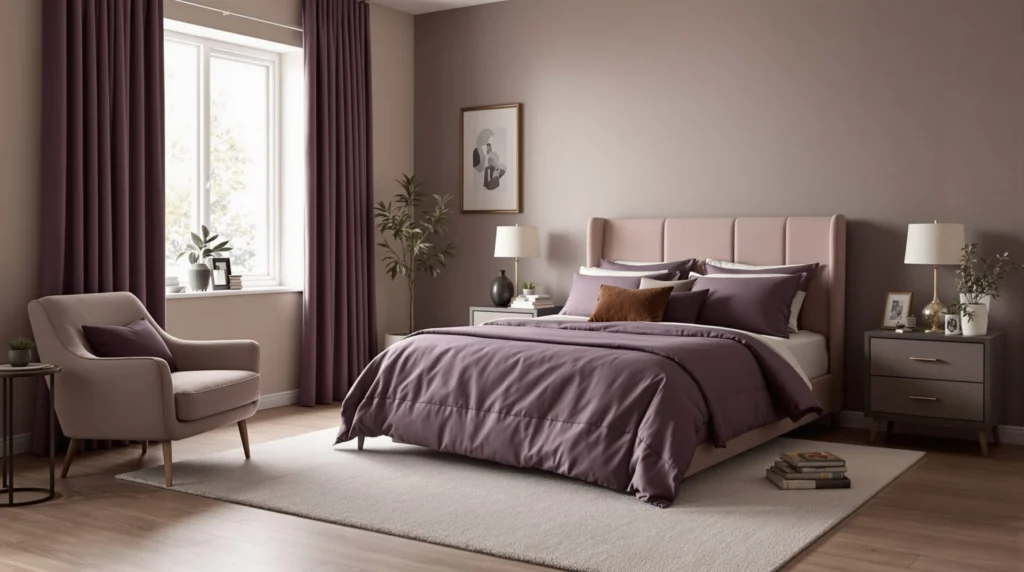 chambre prune et taupe