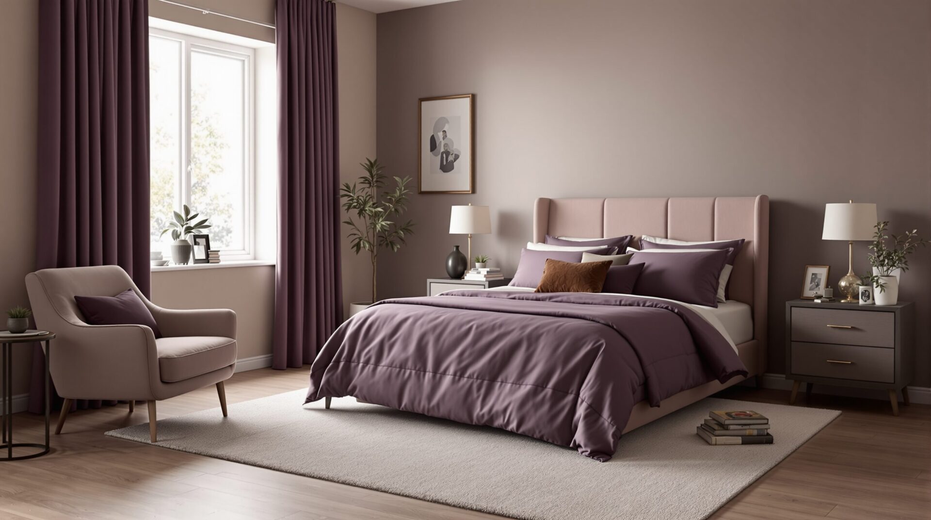 chambre prune et taupe