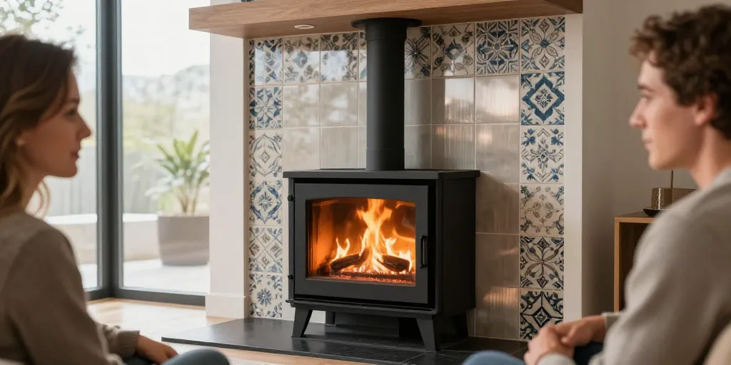 décoration derrière poêle à granulés