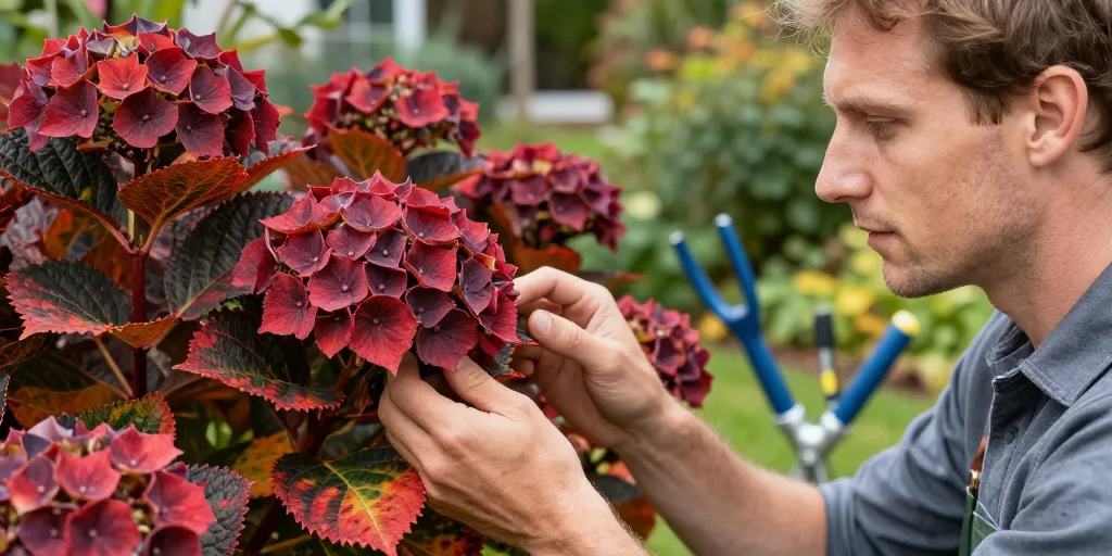 hortensia feuilles rouges